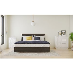 Ensemble de chambre à coucher pour grand lit Polygone de Nexera, ébène/blanc, 4 pièces