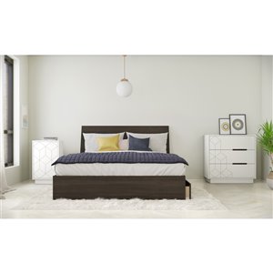 Ensemble de chambre à coucher pour grand lit Odyssey de Nexera, ébène/blanc, 4 pièces