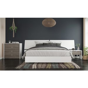 Nexera Pastel Queen-Size Bedroom Set - White/Bark Grey - 4-Piece