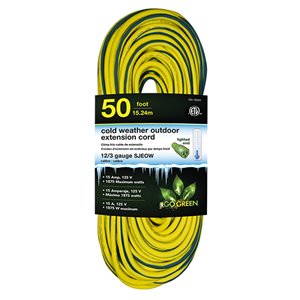 Rallonge électrique lumineuse de 50 pi et 12-AWG à 3 broches pour l'extérieur par GoGreen Power, SJEOW, modéré, jaune