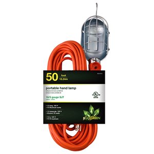 Rallonge électrique de 50 pi et 16-AWG à 3 broches pour l’extérieur par GoGreen Power, SJT, modéré, orange