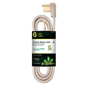 Rallonge électrique de 6 pi et 10-AWG à 3 broches pour l’intérieur par GoGreen Power, SRDT, modéré, gris