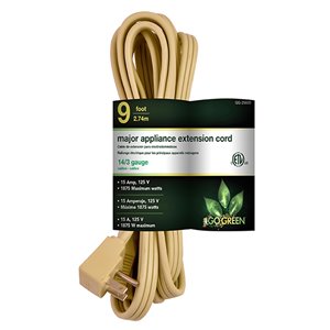 Rallonge électrique de 9 pi et 14-AWG à 3 broches pour l’intérieur par GoGreen Power, SPT-3, modéré, beige