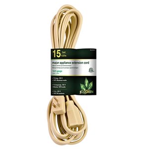 Rallonge électrique de 15 pi et 14-AWG à 3 broches pour l’intérieur par GoGreen Power, SPT-3, modéré, beige