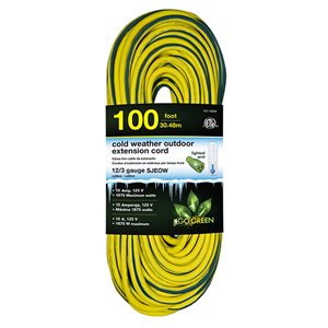 Rallonge électrique lumineuse de 100 pi et 12-AWG à 3 broches pour l'extérieur par GoGreen Power, SJEOW, modéré, jaune
