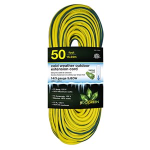Rallonge électrique lumineuse de 50 pi et 14-AWG à 3 broches pour l'extérieur par GoGreen Power, SJEOW, modéré, jaune