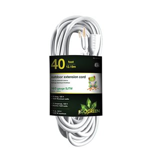 GoGreen Power 40-ft 16-AWG 3-Conductor 3-Prong Outdoor SJTW Medium Duty General Extension Cord - White