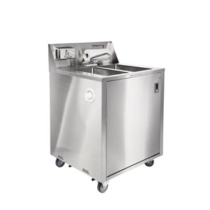 Évier double utilitaire portatif en acier inoxydable d'Ancaster Food Equipment avec drain et robinet, 32 po x 29,25 po