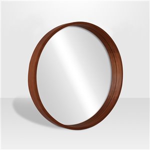 Hudson Home Lusso 28-in L x 28-in W Round Framed Mirror - Walnut