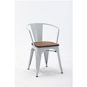 Chaise de salle à manger rustique contemporaine avec bras Tolix par Hudson, lot de 2, blanc brillant