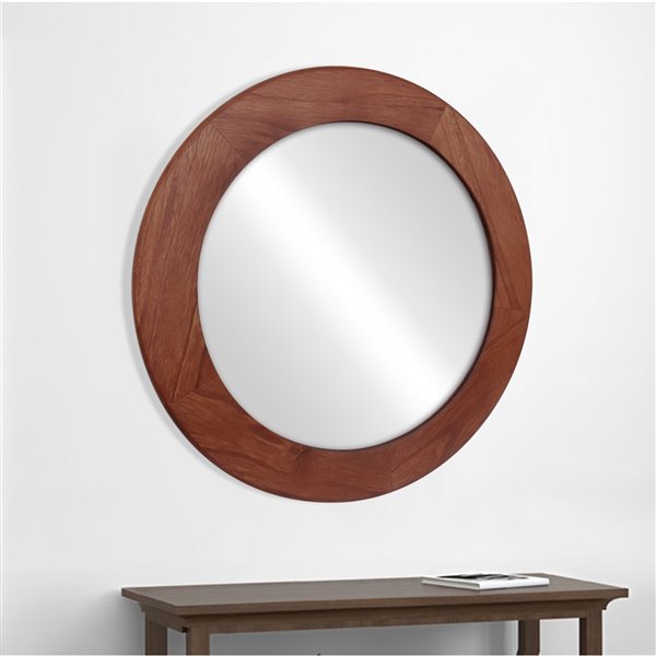 Hudson Home Lusso 32-in L x 32-in W Round Framed Mirror - Walnut