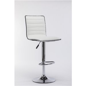 Tabouret de bar moderne Hudson à hauteur ajustable par Hudson Home, blanc et chrome