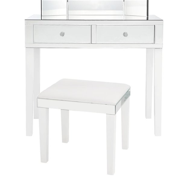 Inspired Home Primrose Mirrored 2-Drawer Jewelry Furniture - White