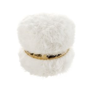Inspired Home Nicole Miller Hassan Faux Fur Ottoman - Cream White/Gold