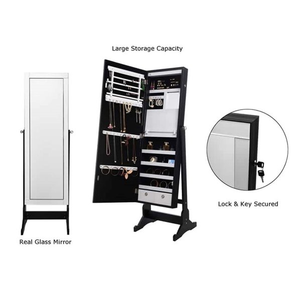 Inspired Home Adele Lockable Jewelry Furniture with LED Lights - Black