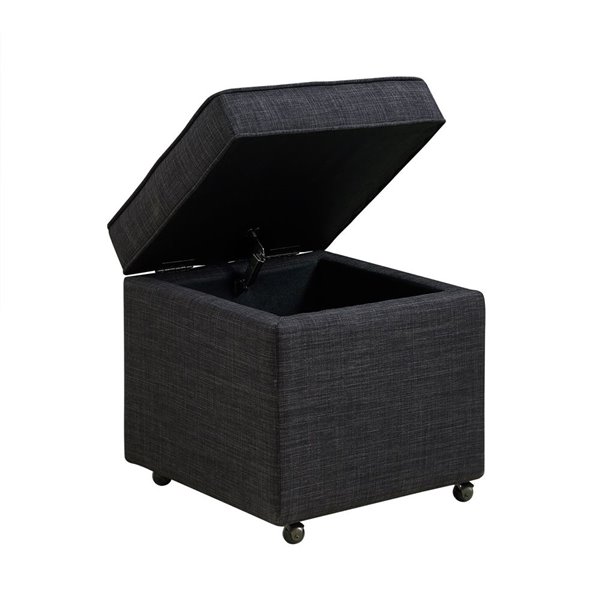 Inspired Home Laurie Linen Ottoman with Hidden Storage Black ON12 03BK LAC RONA