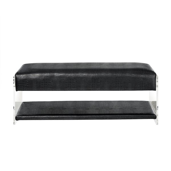 Inspired Home Winona Flat Seat Leather Bench - Charcoal Grey Croc