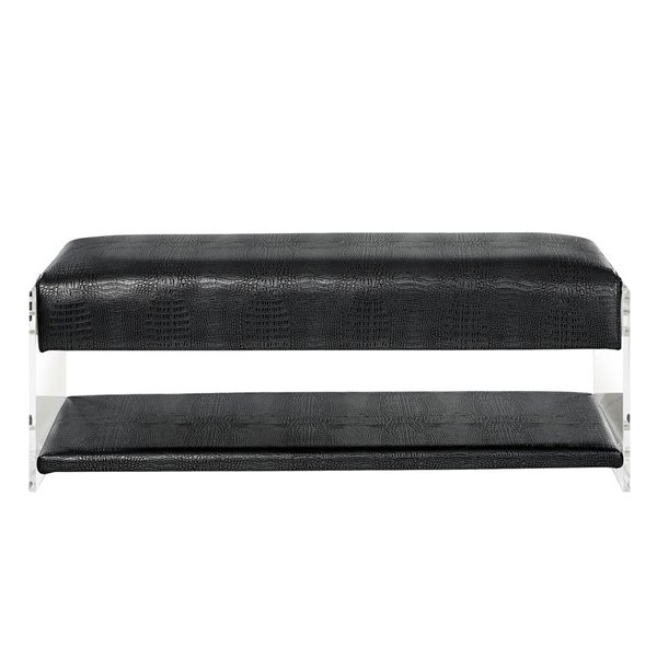 Inspired Home Winona Flat Seat Leather Bench - Charcoal Grey Croc