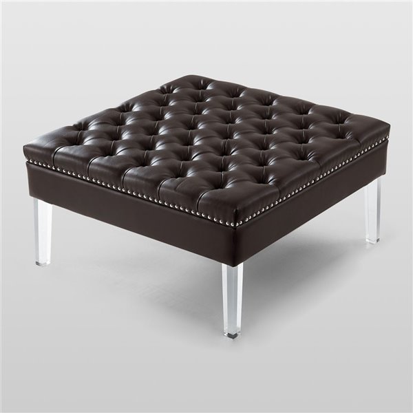 Inspired Home Skye Leather Ottoman, Modern Leather Ottoman Coffee Table