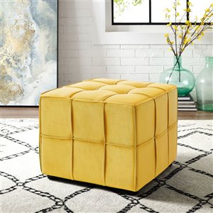 Inspired Home Loft Lyfe Nitudra Upholstered Velvet Ottoman - Yellow