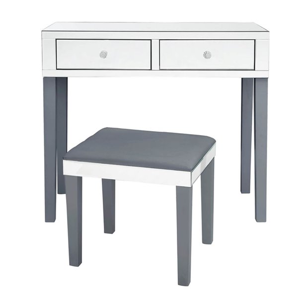 Inspired Home Primrose Mirrored 2-Drawer Jewelry Furniture - Grey