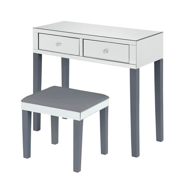 Inspired Home Primrose Mirrored 2-Drawer Jewelry Furniture - Grey