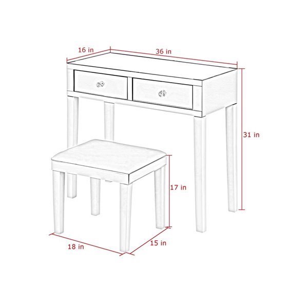 Inspired Home Primrose Mirrored 2-Drawer Jewelry Furniture - Grey