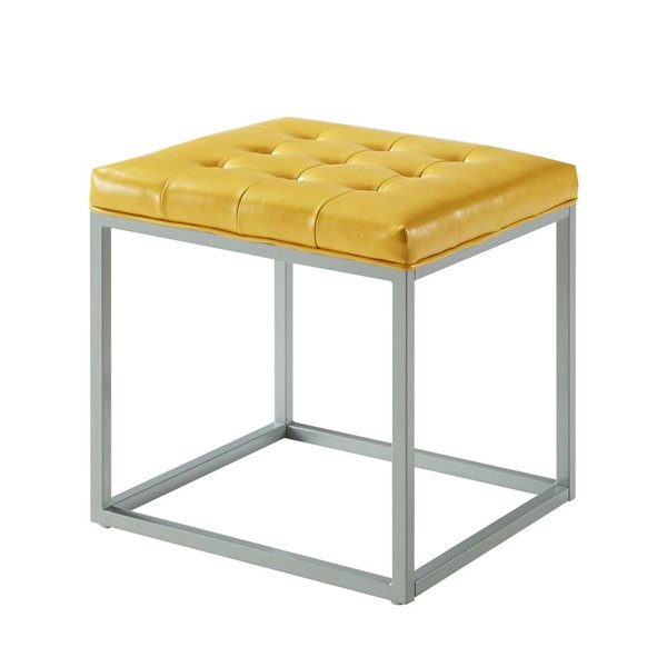 Inspired Home Lucas Tufted Leather Ottoman - Yellow