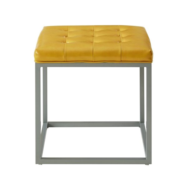 Inspired Home Lucas Tufted Leather Ottoman - Yellow