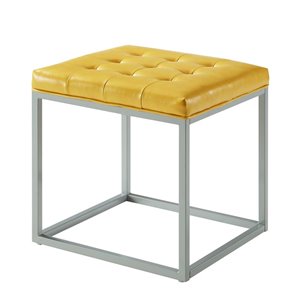 Inspired Home Lucas Tufted Leather Ottoman - Yellow