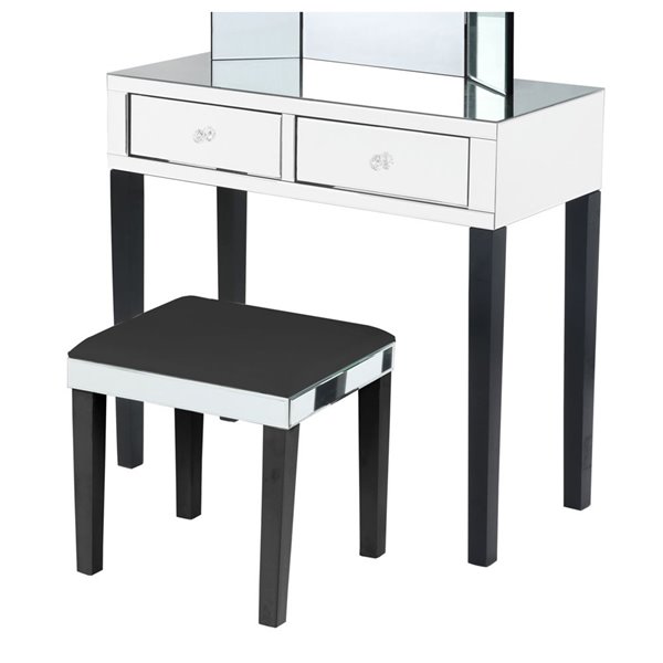 Inspired Home Primrose Mirrored 2-Drawer Jewelry Furniture - Black