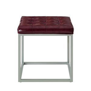 Inspired Home Lucas Tufted Leather Ottoman - Purple
