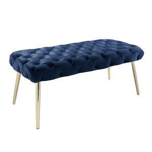 Inspired Home Nicole Miller Shannyn Velvet Bench - Navy/Gold