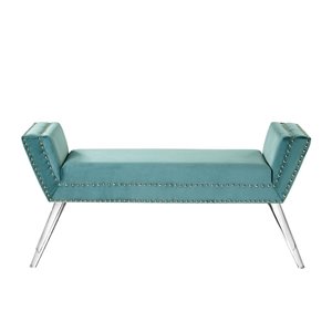 Inspired Home Lexi Velvet Bench with Nailhead Trim - Blue