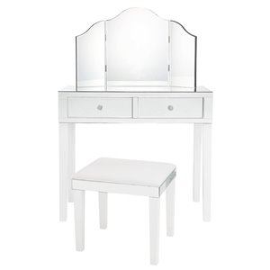 Inspired Home Primrose Trifold Mirror Jewelry Furniture - White
