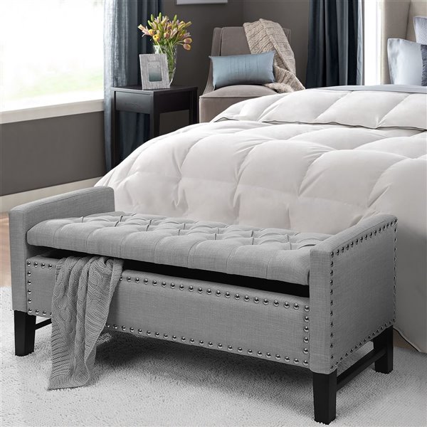 Inspired Home Emmaline Storage Linen Bench - Light Grey