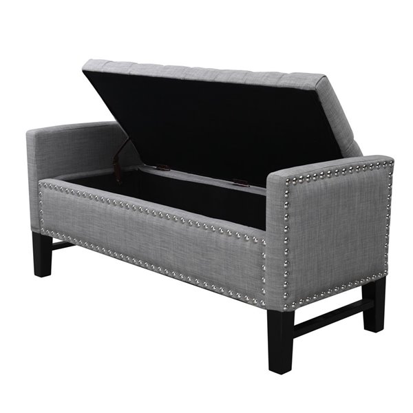 Inspired Home Emmaline Storage Linen Bench - Light Grey