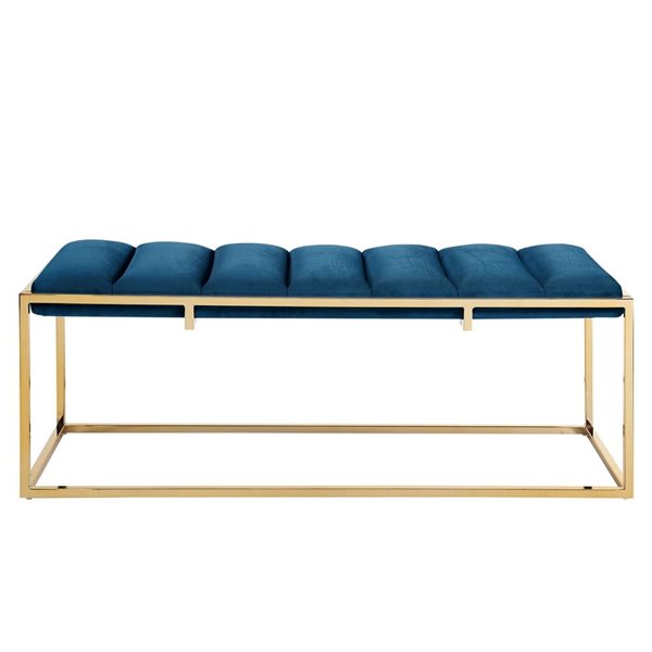 Inspired Home Nicole Miller Judson Velvet Bench - Navy/Gold