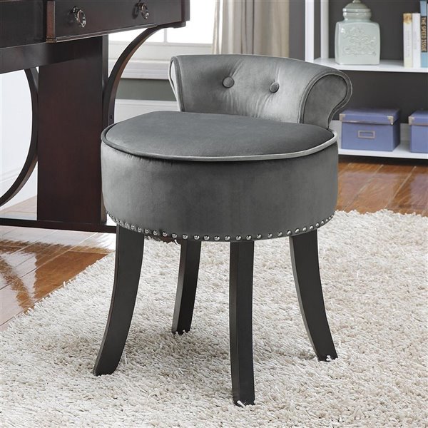 Inspired Home Taylor Velvet Vanity Stool - Light Grey