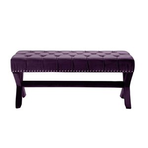 Inspired Home Bryoni Button Tufted Linen Bench - Plum