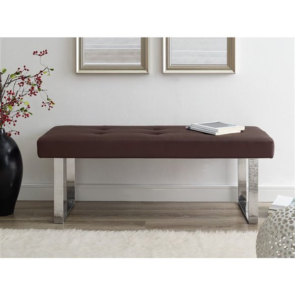 Inspired Home Alonso Button Tufted Leather Bench - Brown