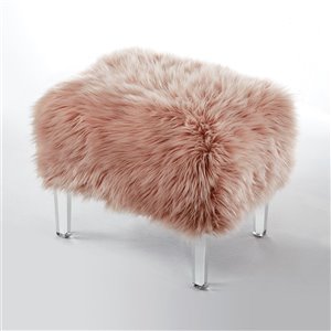 Inspired Home Zelina Faux Fur Ottoman - Rose
