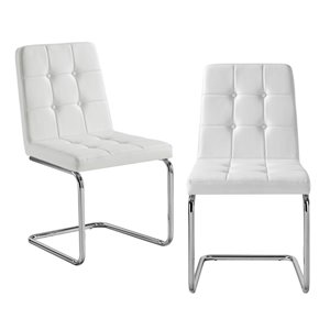 Inspired Home Julian Tufted Leather Dining Chairs - 2 Pieces - White