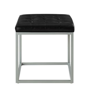 Inspired Home Lucas Tufted Leather Ottoman - Black