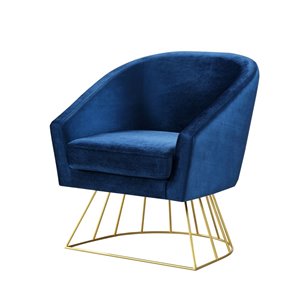 Inspired Home Esmeralda Accent Velvet Chair - Navy/Gold