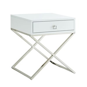 Inspired Home Laila Square Sidetable - White/Chrome