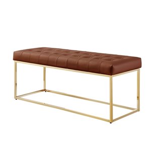 Inspired Home Nicole Miller Koa Leather Bench - Brown/Gold
