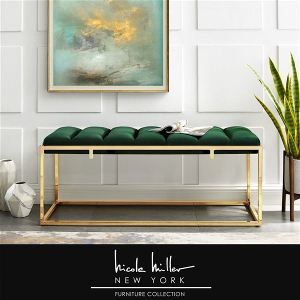 Inspired Home Nicole Miller Judson Velvet Bench - Green/Gold