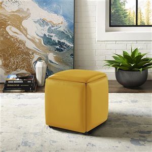 Inspired Home Loft Lyfe Koda Leather Ottoman - Yellow