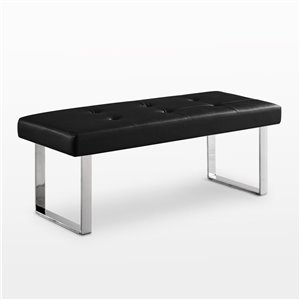 Inspired Home Alonso Button Tufted Leather Bench - Black
